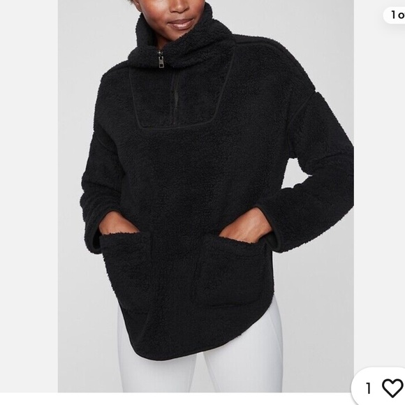Athleta Nirvana Sherpa Reversible Poncho Jacket Half Zip Black - Picture 1 of 4